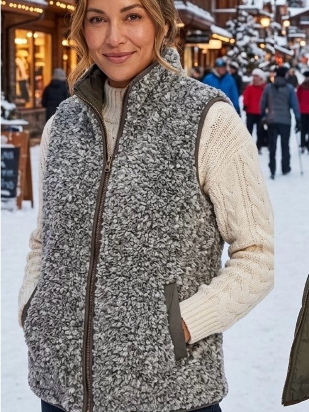 Dylan by True Grit Reversible Frosty Tipped Sherpa Quilted Vest M/L Gold Zip